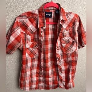 Wrangler short sleeve small red plaid shirt